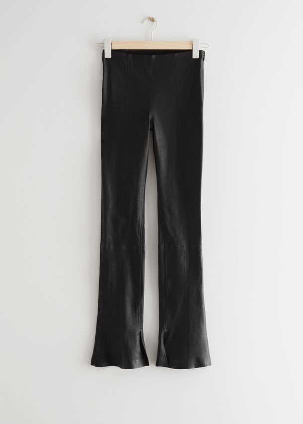 & Other Stories Fitted Leather Trousers Black