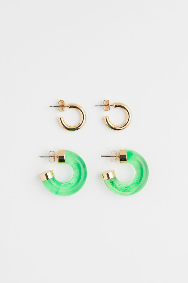 H&M 2-pack Hoop Earrings Gold-coloured/light Green