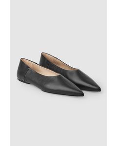 Pointed Leather Ballet Flats Black