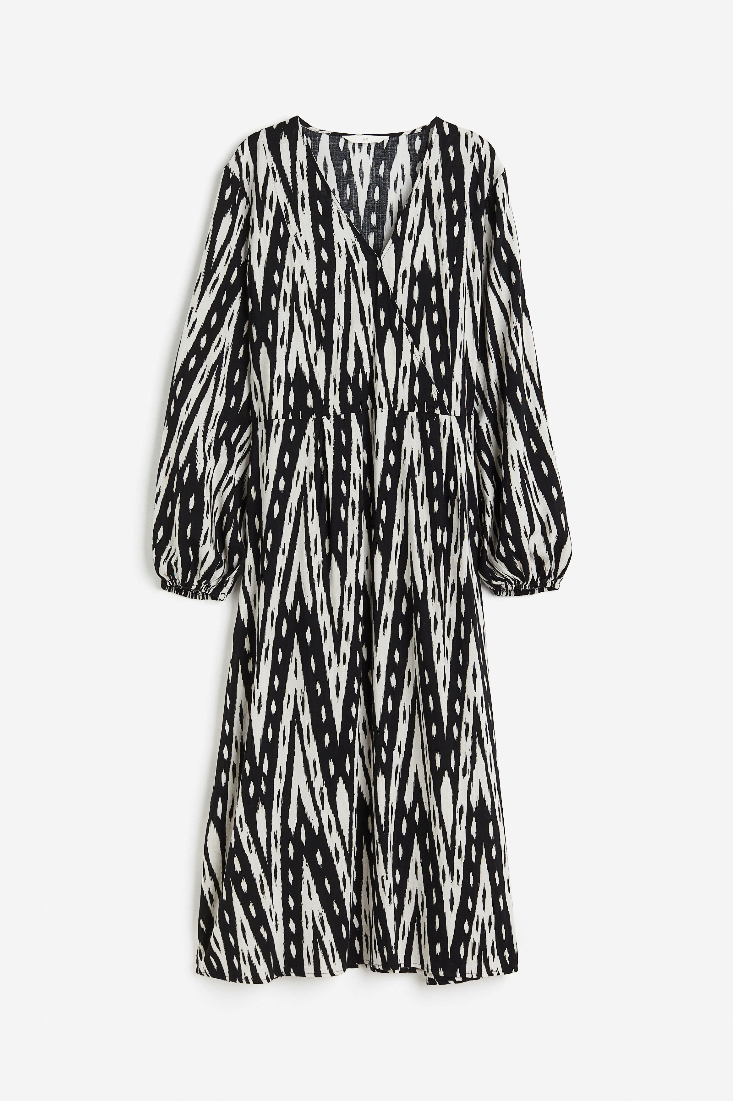 Billede af H&M Slå Om-kjole Med Ballonærmer Sort/mønstret, Hverdagskjoler. Farve: Black/patterned I størrelse S