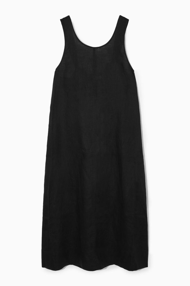 COS Gathered Linen Midi Dress Black