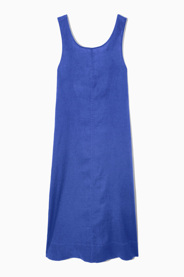 COS Gathered Linen Midi Dress Blue