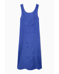 Gathered Linen Midi Dress Blue