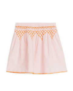 Embroidered Linen Skirt Pink