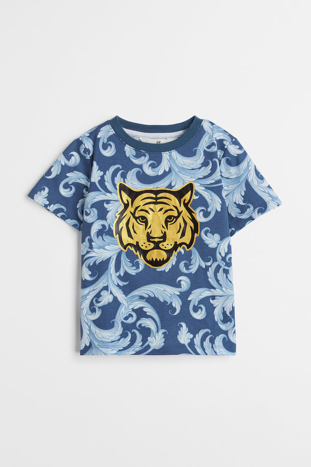 H&M T-shirt Met Print Blauw/tijger