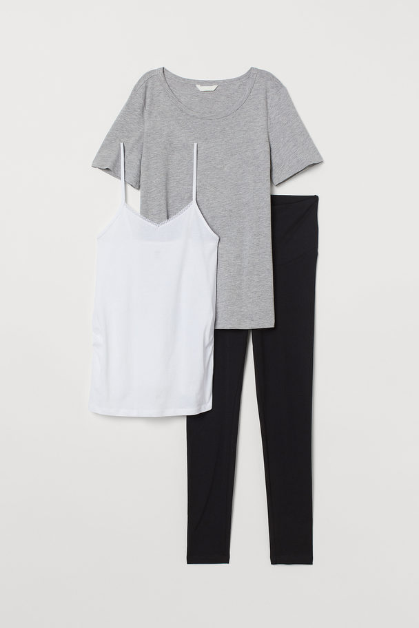 H&M Mama 3-delat Set Svart/vit/ljus Gråmelerad