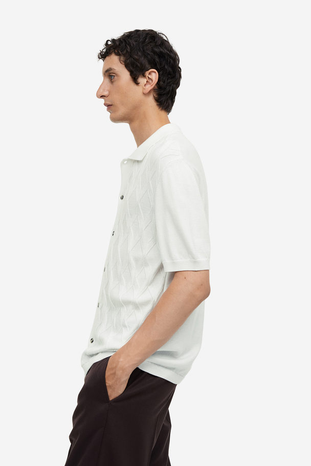 H&M Jacquardgebreid Overhemd - Regular Fit Wit