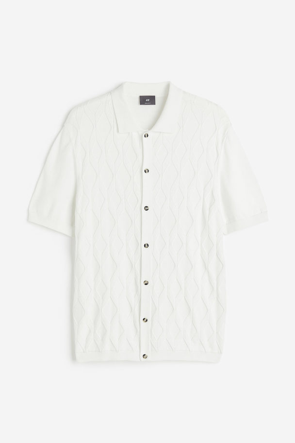 H&M Jacquardgebreid Overhemd - Regular Fit Wit