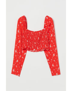 Cropped Blouse Bright Red/white Floral