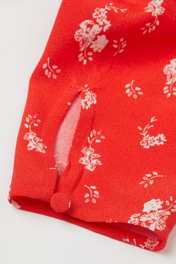 H&M Cropped Bluse Klar Rød/hvidblomstret