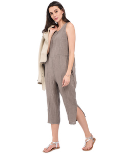 Round Water Drop Collar Jumpsuit With Pockets And Lateral Legs Opening