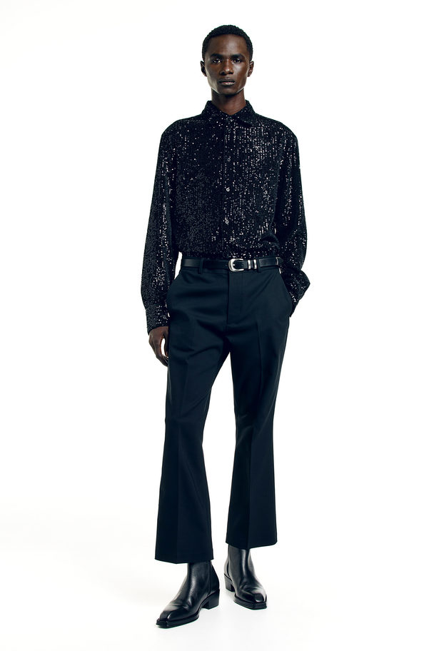 H&M Slim Fit Flared Trousers Black