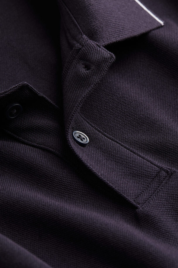 H&M Slim Fit Cotton Polo Shirt Dark Blue