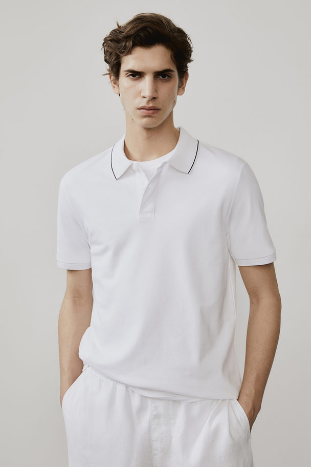 H&M Slim Fit Cotton Polo Shirt White