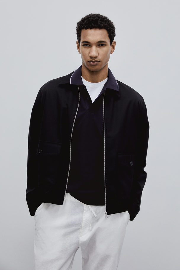 H&M Poloshirt aus Baumwolle Slim Fit Dunkelblau