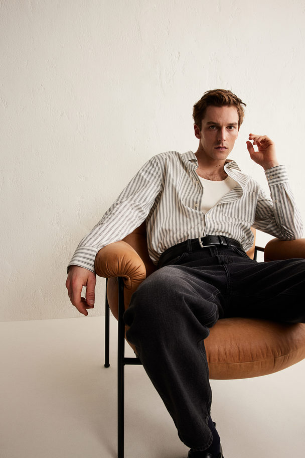 H&M Overhemd - Regular Fit Roomwit/grijs Gestreept