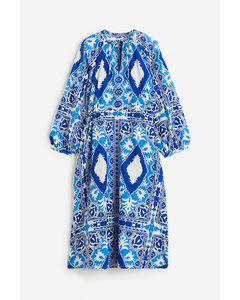 Patterned Cotton Dress Bright Blue/patterned