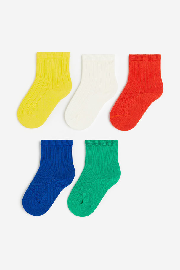 H&M 5-pack Textured-knit Socks Yellow/red