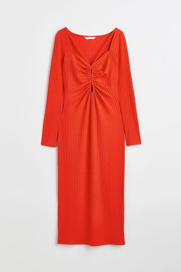 H&M Ribbed Cut-out Dress Bright Red