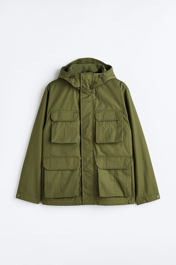 H&M Water-repellent Hooded Jacket Khaki Green