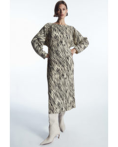 Pleated Midi Dress Beige / Zebra Print