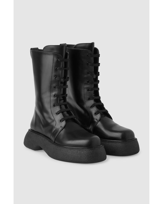 COS Chunky Lace-up Leather Boots Black
