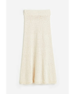 Flared Textured-knit Skirt Cream