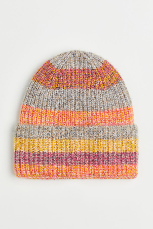 H&M Rib-knit Hat Orange/striped