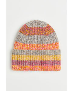 Rib-knit Hat Orange/striped