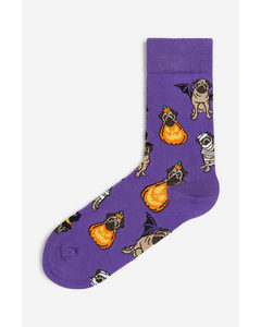 Fine-knit Socks Purple/halloween