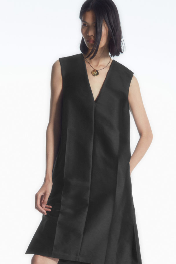 COS Button-detail Wool-blend Dress Black
