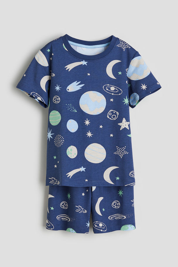 H&M Katoenen Pyjama Met Print Donkerblauw/dessin