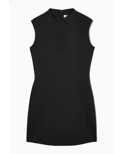 Slim-fit Mock-neck Mini Dress Black