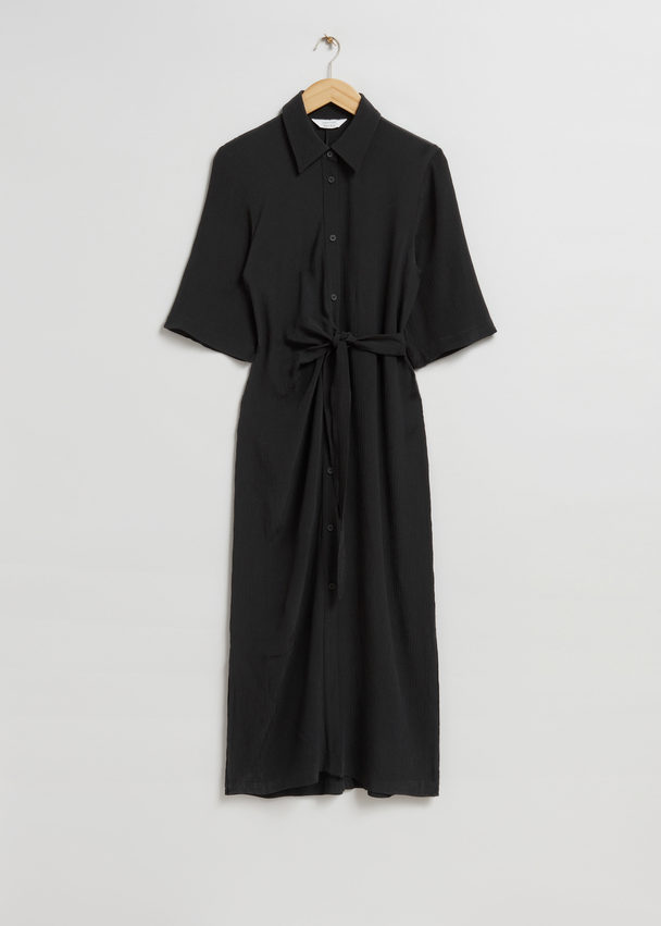 & Other Stories Knot Detail Shirt Dress Black