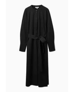 Belted Midi Shirt Dress Black
