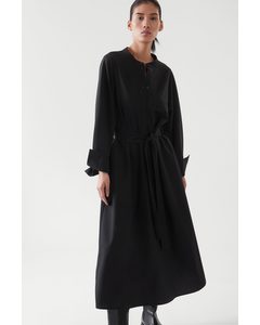 Belted Midi Shirt Dress Black