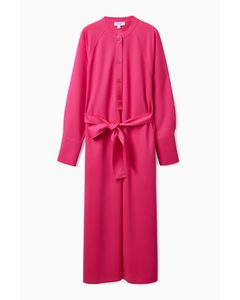 Belted Midi Shirt Dress Fuchsia Pink