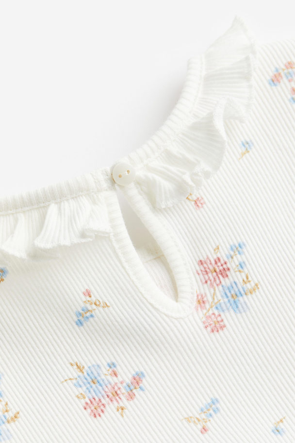 H&M Jerseykleid mit Tüllrock Weiß/Geblümt