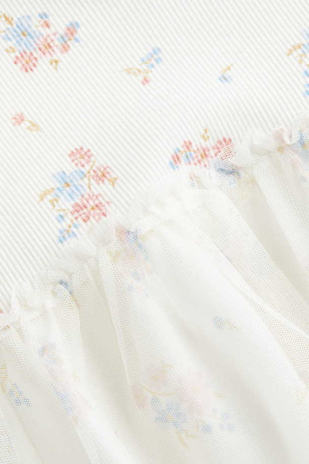 H&M Tulle-skirt Jersey Dress White/floral