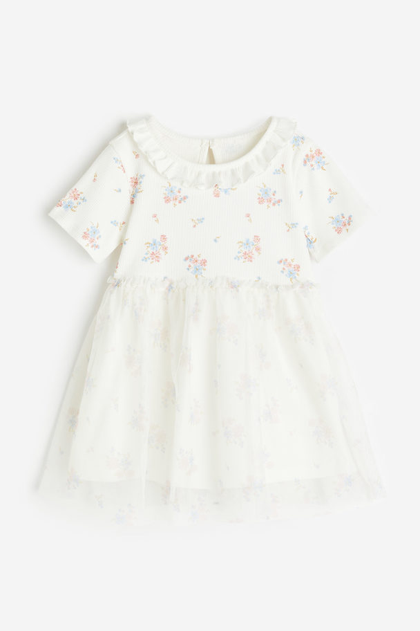 H&M Tulle-skirt Jersey Dress White/floral