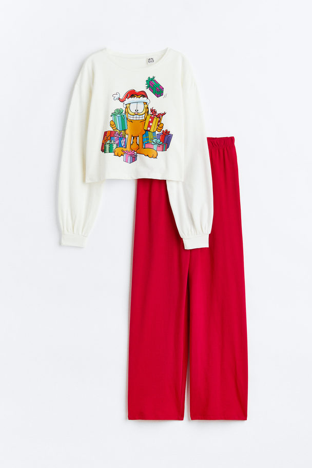 H&M Schlafanzug aus Baumwolljersey mit Print Rot/Garfield
