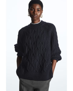 Cable-knit Wool-blend Jumper Navy