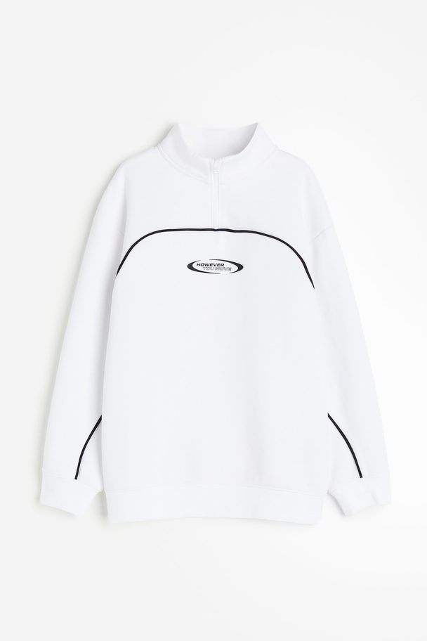 H&M Sweatshirt Med Glidelås Hvit