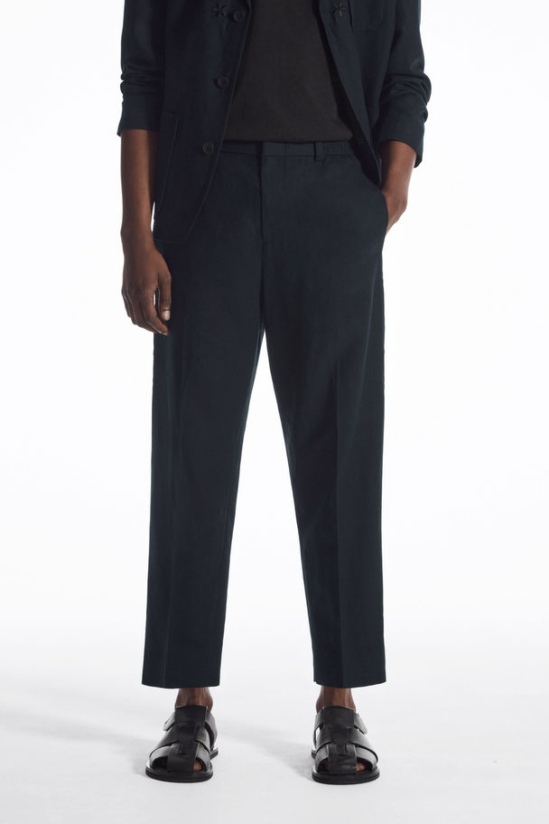 COS Floral Embroidered Tailored Trousers Navy Blue