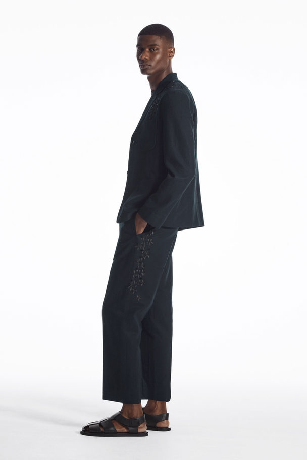 COS Floral Embroidered Tailored Trousers Navy Blue