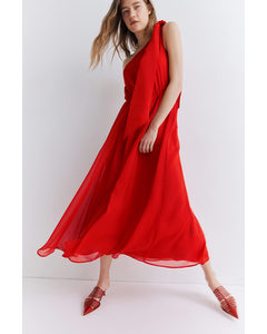 Bow-detail One-shoulder Dress Bright Red