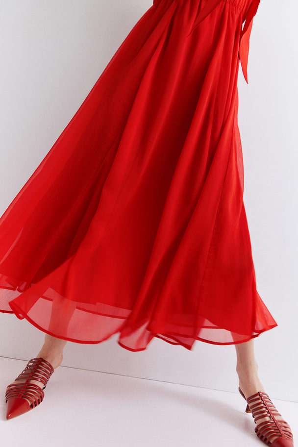 H&M Bow-detail One-shoulder Dress Bright Red