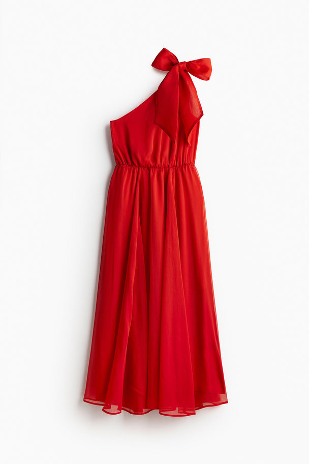 H&M Bow-detail One-shoulder Dress Bright Red