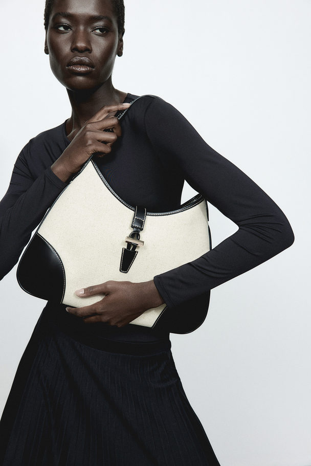 H&M Canvas Shoulder Bag Black/light Beige