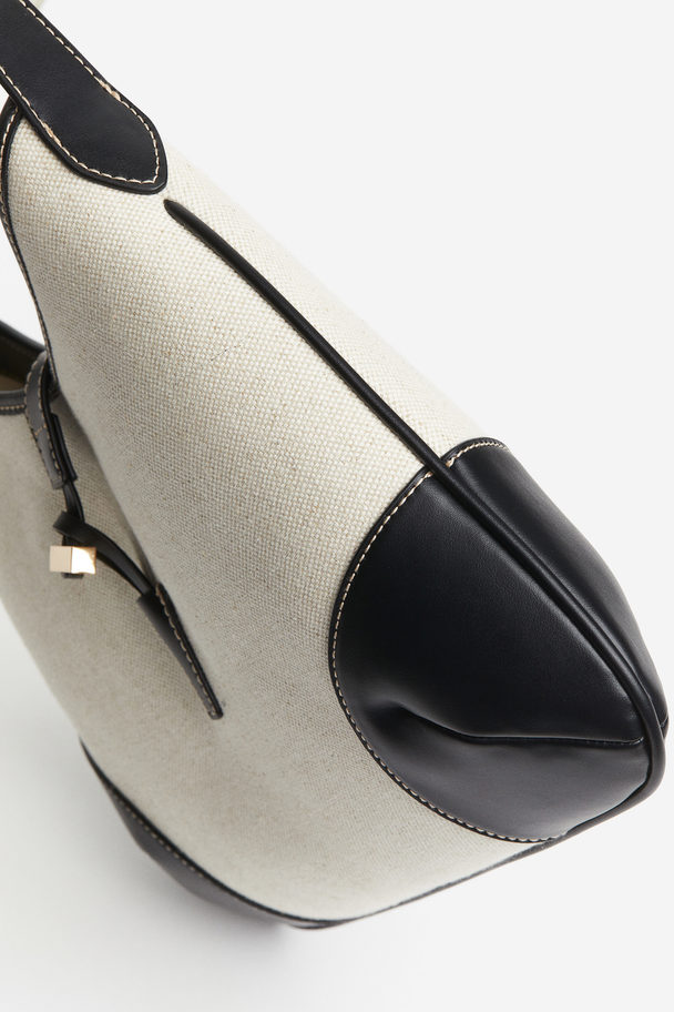H&M Canvas Shoulder Bag Black/light Beige